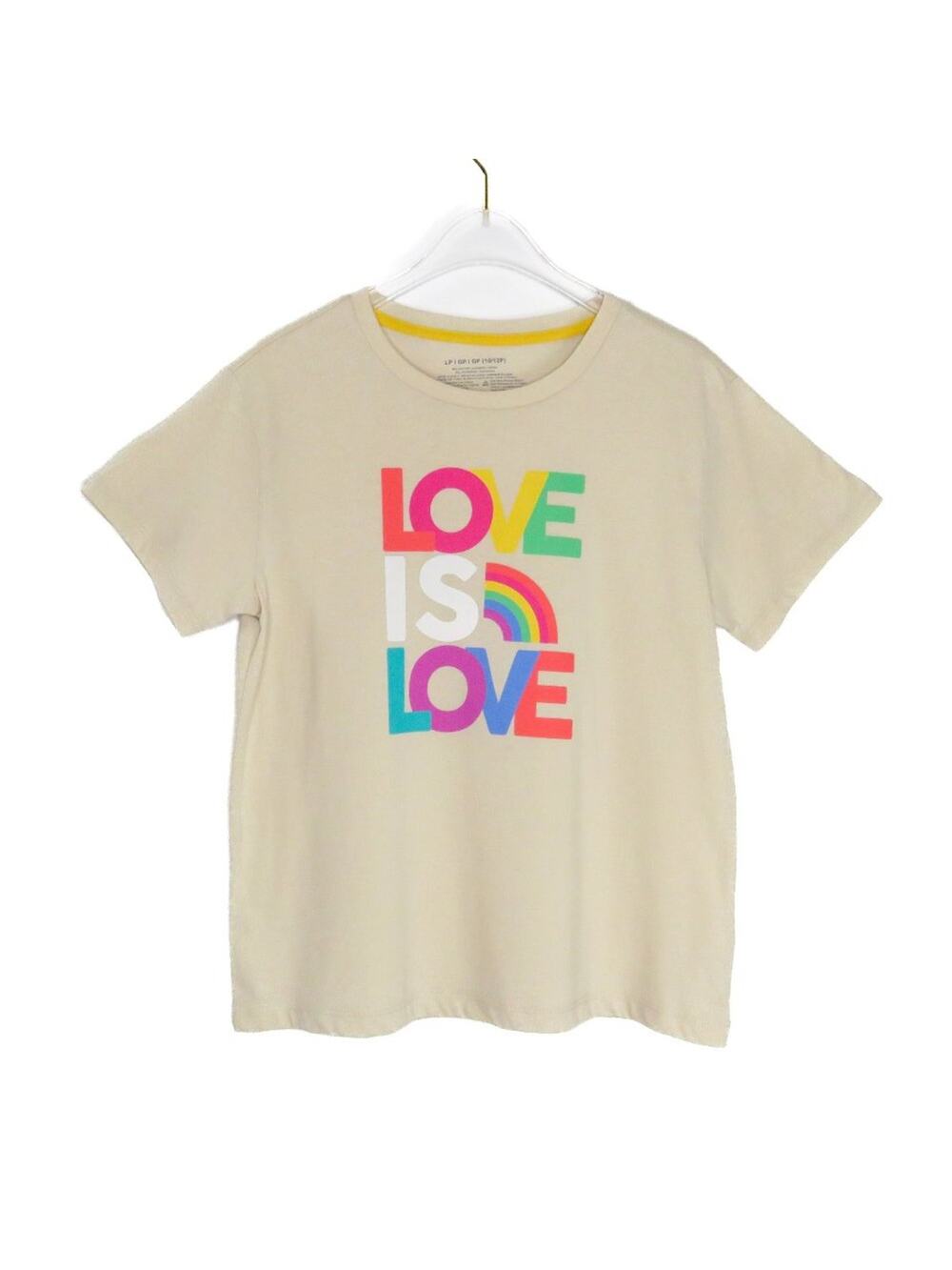 LOVE IS LOVE 🌈Gay Pride Rainbow Cream Crewneck Graphic T-Shirt Youth Large